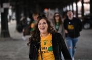 8 April 2023; Leitrim supporter Katherine Byrne from Mohill, Leitrim arrives before the Connacht GAA Football Senior Championship quarter-final match between New York and Leitrim at Gaelic Park in New York, USA. Photo by David Fitzgerald/Sportsfile