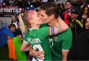 8 April 2023; Denise O'Sullivan of Republic of Ireland with her partner James after the women's international friendly match between USA and Republic of Ireland at the Q2 Stadium in Austin, Texas. Photo by Stephen McCarthy/Sportsfile