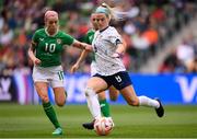 8 April 2023; Julie Ertz of United States in action against Denise O'Sullivan of Republic of Ireland during the women's international friendly match between USA and Republic of Ireland at the Q2 Stadium in Austin, Texas. Photo by Stephen McCarthy/Sportsfile