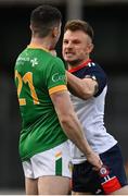 8 April 2023; Eoghan Kerin of New York with Jack Heslin of Leitrim during the Connacht GAA Football Senior Championship quarter-final match between New York and Leitrim at Gaelic Park in New York, USA. Photo by David Fitzgerald/Sportsfile
