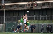 8 April 2023; Gavin O'Brien of New York in action against Pearce Dolan, left, and Shane Quinn of Leitrimduring the Connacht GAA Football Senior Championship quarter-final match between New York and Leitrim at Gaelic Park in New York, USA. Photo by David Fitzgerald/Sportsfile