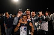 8 April 2023; Daniel O'Sullivan, left, and Eoghan Kerin of New York celebrate with supporters after the Connacht GAA Football Senior Championship quarter-final match between New York and Leitrim at Gaelic Park in New York, USA. Photo by David Fitzgerald/Sportsfile