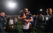 8 April 2023; Shane Carthy of New York, right, celebrates with Niall Madine after the Connacht GAA Football Senior Championship quarter-final match between New York and Leitrim at Gaelic Park in New York, USA. Photo by David Fitzgerald/Sportsfile