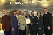 2 February 2004; At the AIB GAA Club of the Year Awards 2003 in Croke Park are members of Clonguish, Co. Longford, from left, Gerry Minnock, Fergus Darcy, Pat O'Brien, Thomas Casey, Liam Mulvihill, Ard Stiurthoir, GAA, Sean Kelly, President of the GAA, Mary Burke and Declan Quinn, AIB Bank. Croke Park, Dublin. Picture credit; Ray McManus / SPORTSFILE