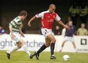 18 June 2004; Paul Osam, St. Patrick's Athletic, in action against Mark O'Brien, Shamrock Rovers. eircom league, Premier Division, Shamrock Rovers v St. Patrick's Athletic, Richmond Park, Dublin. Picture credit; Brian Lawless / SPORTSFILE