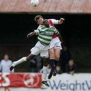 18 June 2004; Mark Rutherford, Shamrock Rovers, in action against Des Byrne, St. Patrick's Athletic. eircom league, Premier Division, Shamrock Rovers v St. Patrick's Athletic, Richmond Park, Dublin. Picture credit; Brian Lawless / SPORTSFILE