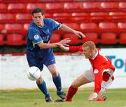 18 June 2004; Pat Purcell, Waterford United, in action against Glen Fitzpatrick, Shelbourne. eircom league, Premier Division, Shelbourne v Waterford United, Tolka Park, Dublin. Picture credit; David Maher / SPORTSFILE