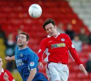18 June 2004; Stuart Byrne, Shelbourne, in action against David Mulcahy, Waterford United. eircom league, Premier Division, Shelbourne v Waterford United, Tolka Park, Dublin. Picture credit; David Maher / SPORTSFILE