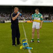 12 June 2004; Offaly manager Gerry Fahy and captain Ciaran McManus before the game. Bank of Ireland Football Championship Qualifier, Round 1, Kildare v Offaly, St. Conleth's Park, Newbridge, Co. Kildare. Picture credit; Brendan Moran / SPORTSFILE