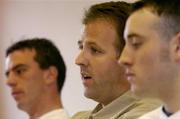 15 June 2004; At the announcement of Cross-Sport, a new telecoms business which is powered by Euphony, are, from left to right, Galway footballer Padraic Joyce, Cork footballer Colin Corkery and Tipperary hurler Eoin Kelly. Montrose Hotel, Belfield, Dublin. Picture credit; Damien Eagers / SPORTSFILE