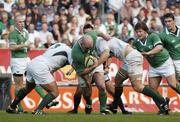 19 June 2004; John Hayes, Ireland, is tackled by Eddie Andrews, 3, and Bakkies Botha, South Africa. South Africa Tour June 2004, South Africa v Ireland, 2nd test, Newlands Stadium, Cape Town, South Africa. Picture credit; Matt Browne / SPORTSFILE