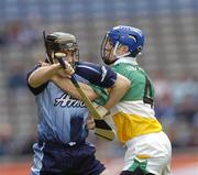 20 June 2004; David O'Callaghan, Dublin, is tackled by  Offaly's David Franks. Guinness Leinster Senior Hurling Championship Semi-Final,  Dublin v Offaly, Croke Park, Dublin. Picture credit; Ray McManus / SPORTSFILE