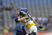 20 June 2004; David O'Callaghan, Dublin, is tackled by Offaly's David Franks. Guinness Leinster Senior Hurling Championship Semi-Final,  Dublin v Offaly, Croke Park, Dublin. Picture credit; Ray McManus / SPORTSFILE