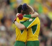 20 June 2004; Donegal's Brendan Boyle, right, and Damien Diver celebrate after victory over Tyrone. Bank of Ireland Ulster Senior Football Championship Semi-Final, Donegal v Tyrone, St. Tighernach's Park, Clones, Co. Monaghan. Picture credit; Damien Eagers / SPORTSFILE