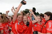 24 August 2013; Cork players Hannah Looney and Shaunagh Cronin celebrate with their team-mates after the game against Dublin. Ladies All-Ireland U16 ‘A’ Championship Final, Cork v Dublin, St. Brendan's Park, Birr, Co. Offaly. Picture credit: Matt Browne / SPORTSFILE