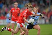 24 August 2013; Eimear Scally, Cork, in action against Niamh Donnelly, Dublin. Ladies All-Ireland U16 ‘A’ Championship Final, Cork v Dublin, St. Brendan's Park, Birr, Co. Offaly. Picture credit: Matt Browne / SPORTSFILE