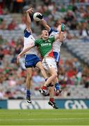 25 August 2013; Diarmuid O'Connor, Mayo, in action against Mikey Murnaghan, left and David McAllister, Monaghan. Electric Ireland GAA Football All-Ireland Minor Championship Semi-Final, Mayo v Monaghan, Croke Park, Dublin. Picture credit: Ray McManus / SPORTSFILE