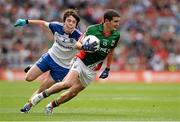 25 August 2013; Tommy Conroy, Mayo, in action against Shane Treanor, Monaghan. Electric Ireland GAA Football All-Ireland Minor Championship Semi-Final, Mayo v Monaghan, Croke Park, Dublin. Picture credit: Ray McManus / SPORTSFILE