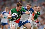 25 August 2013; Liam Irwin, Mayo, in action against Niall Loughman, Monaghan. Electric Ireland GAA Football All-Ireland Minor Championship Semi-Final, Mayo v Monaghan, Croke Park, Dublin. Picture credit: Ray McManus / SPORTSFILE