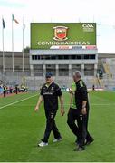 25 August 2013; Mayo manager James Horan and selectors Tom Prendergast, centre, and Donie Buckley, right, leave the pitch after the game. GAA Football All-Ireland Senior Championship Semi-Final, Mayo v Tyrone, Croke Park, Dublin. Picture credit: Brendan Moran / SPORTSFILE