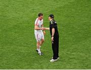 25 August 2013; Mayo manager James Horan commiserates with Conor Gormley, Tyrone, after the game. GAA Football All-Ireland Senior Championship Semi-Final, Mayo v Tyrone, Croke Park, Dublin. Picture credit: Dáire Brennan / SPORTSFILE