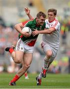 25 August 2013; Séamus O'Shea, Mayo, in action against Dermot Carlin, Tyrone. GAA Football All-Ireland Senior Championship Semi-Final, Mayo v Tyrone, Croke Park, Dublin. Picture credit: Brendan Moran / SPORTSFILE