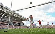 25 August 2013; Conor Gormley, Tyrone, kicks the ball in frustration after Alan Freeman scored a goal for Mayo. The goal was subsequently disallowed and a free kick awarded to Mayo. GAA Football All-Ireland Senior Championship Semi-Final, Mayo v Tyrone, Croke Park, Dublin. Picture credit: Brendan Moran / SPORTSFILE