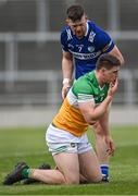 8 April 2023; Liam O'Connell of Laois and Cillian Kiely of Offaly after a tussle during the Joe McDonagh Cup Round 1 match between Offaly and Laois at Glenisk O'Connor Park in Tullamore, Offaly. Photo by Piaras Ó Mídheach/Sportsfile