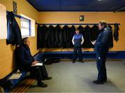 9 April 2023; Longford statistician Sean Fox, left, kitman Danny O'Toole and County Board Chairman Albert Cooney, right, in conversation before the Leinster GAA Football Senior Championship Round 1 match between Longford and Offaly at Glennon Brothers Pearse Park in Longford. Photo by Ray McManus/Sportsfile
