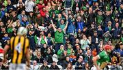 9 April 2023; Limerick supporters celebrate their side's first goal during the Allianz Hurling League Final match between Kilkenny and Limerick at Páirc Ui Chaoimh in Cork. Photo by Eóin Noonan/Sportsfile
