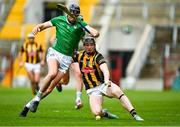 9 April 2023; Paddy Mullen of Kilkenny in action against Diarmaid Byrnes of Limerick during the Allianz Hurling League Final match between Kilkenny and Limerick at Páirc Ui Chaoimh in Cork. Photo by Eóin Noonan/Sportsfile