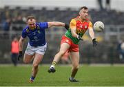 9 April 2023; Darragh Foley of Carlow in action against Eoin Murtagh of Wicklow during the Leinster GAA Football Senior Championship Round 1 match between Wicklow and Carlow at Echelon Park in Aughrim, Wicklow. Photo by Daire Brennan/Sportsfile