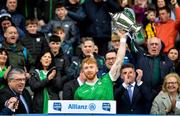 9 April 2023; Limerick captain Cian Lynch lifts the cup after the Allianz Hurling League Final match between Kilkenny and Limerick at Páirc Ui Chaoimh in Cork. Photo by Eóin Noonan/Sportsfile