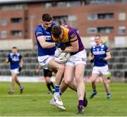 9 April 2023; Niall Hughes of Wexford in action against Kevin Swayne of Laois during the Leinster GAA Football Senior Championship Round 1 match between Laois and Wexford at Laois Hire O'Moore Park in Portlaoise, Laois. Photo by Tom Beary/Sportsfile