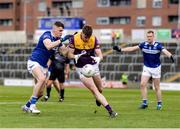 9 April 2023; Niall Hughes of Wexford in action against Kevin Swayne of Laois during the Leinster GAA Football Senior Championship Round 1 match between Laois and Wexford at Laois Hire O'Moore Park in Portlaoise, Laois. Photo by Tom Beary/Sportsfile