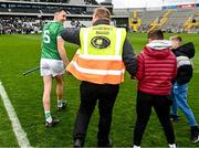 9 April 2023; Young supporters are seperated from Diarmaid Byrnes of Limerick by a steward after the Allianz Hurling League Final match between Kilkenny and Limerick at Páirc Ui Chaoimh in Cork. Photo by Eóin Noonan/Sportsfile
