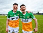 9 April 2023; Jamie Evans and Ruairi McNamee of Offaly after the Leinster GAA Football Senior Championship Round 1 match between Longford and Offaly at Glennon Brothers Pearse Park in Longford. Photo by Ray McManus/Sportsfile