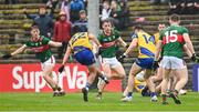 9 April 2023; Donie Smith of Roscommon shoots to score his side's second goal during the Connacht GAA Football Senior Championship Quarter-Final match between Mayo and Roscommon at Hastings Insurance MacHale Park in Castlebar, Mayo. Photo by Ramsey Cardy/Sportsfile