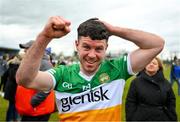 9 April 2023; Bernard Allen of Offaly celebrates after the Leinster GAA Football Senior Championship Round 1 match between Longford and Offaly at Glennon Brothers Pearse Park in Longford. Photo by Ray McManus/Sportsfile