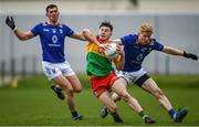 9 April 2023; Jamie Clarke of Carlow in action against Mark Kenny of Wicklow during the Leinster GAA Football Senior Championship Round 1 match between Wicklow and Carlow at Echelon Park in Aughrim, Wicklow. Photo by Daire Brennan/Sportsfile