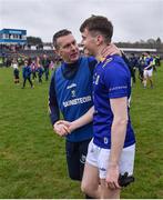 9 April 2023; Wicklow manager Oisín McConville celebrates with Gearóid Murphy after the Leinster GAA Football Senior Championship Round 1 match between Wicklow and Carlow at Echelon Park in Aughrim, Wicklow. Photo by Daire Brennan/Sportsfile