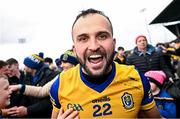9 April 2023; Donie Smith of Roscommon celebrates after his side's victory in the Connacht GAA Football Senior Championship Quarter-Final match between Mayo and Roscommon at Hastings Insurance MacHale Park in Castlebar, Mayo. Photo by Ramsey Cardy/Sportsfile