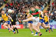 9 April 2023; Cillian O’Connor of Mayo in action against Diarmuid Murtagh of Roscommon during the Connacht GAA Football Senior Championship Quarter-Final match between Mayo and Roscommon at Hastings Insurance MacHale Park in Castlebar, Mayo. Photo by Ramsey Cardy/Sportsfile