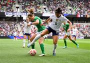 8 April 2023; Sophia Smith of United States in action against Kyra Carusa of Republic of Ireland during the women's international friendly match between USA and Republic of Ireland at the Q2 Stadium in Austin, Texas, USA. Photo by Stephen McCarthy/Sportsfile