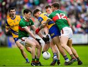 9 April 2023; Enda Smith of Roscommon in action against Diarmuid O'Connor and Jordan Flynn of Mayoduring the Connacht GAA Football Senior Championship Quarter-Final match between Mayo and Roscommon at Hastings Insurance MacHale Park in Castlebar, Mayo. Photo by Ray Ryan/Sportsfile
