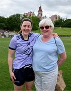 9 April 2023; Lyndsey Davey of Dublin and 2021 Allstars, left, and LGFA staff member Rosemary Coyle after the TG4 LGFA All-Star exhibition match between the 2021 Allstars and the 2022 Allstars at St Edward's University in Austin, Texas, USA. Photo by Brendan Moran/Sportsfile