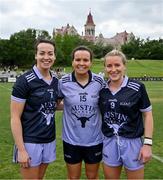 9 April 2023; Donegal Allstars, from left, Nicole McLaughlin of 2022 Allstars, Geraldine McLaughlin of 2021 Allstars  and Niamh McLaughlin of 2022 Allstars after the TG4 LGFA All-Star exhibition match between the 2021 Allstars and the 2022 Allstars at St Edward's University in Austin, Texas, USA. Photo by Brendan Moran/Sportsfile