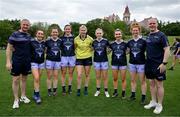 9 April 2023; Kerry Allstars, from left, 2022 Allstars joint manager Darragh Long, Aishling O'Connell of 2022 Allstars, Anna Galvin of 2022 Allstars, Kayleigh Cronin of 2022 Allstars, Ciara Butler of 2022 Allstars, Niamh Carmody of 2022 Allstars, Cáit Lynch of 2022 Allstars, Louise Ní Mhuircheartaigh of 2022 Allstars and 2022 Allstars joint manager Declan Quill after the TG4 LGFA All-Star exhibition match between the 2021 Allstars and the 2022 Allstars at St Edward's University in Austin, Texas, USA. Photo by Brendan Moran/Sportsfile