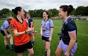 9 April 2023; Referee Maggie Farrelly, left, with Lyndsey Davey of Dublin and 2021 Allstars and Nicole McLaughlin of Donegal and 2022 Allstars after the TG4 LGFA All-Star exhibition match between the 2021 Allstars and the 2022 Allstars at St Edward's University in Austin, Texas, USA. Photo by Brendan Moran/Sportsfile