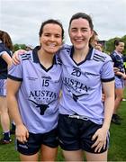 9 April 2023; Geraldine McLaughlin of Donegal and 2021 Allstars , left, and Lyndsey Davey of Dublin and 2021 Allstars after the TG4 LGFA All-Star exhibition match between the 2021 Allstars and the 2022 Allstars at St Edward's University in Austin, Texas, USA. Photo by Brendan Moran/Sportsfile
